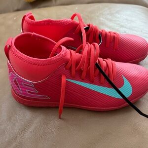 Nike Kids Red Sneakers with Teal Swoosh